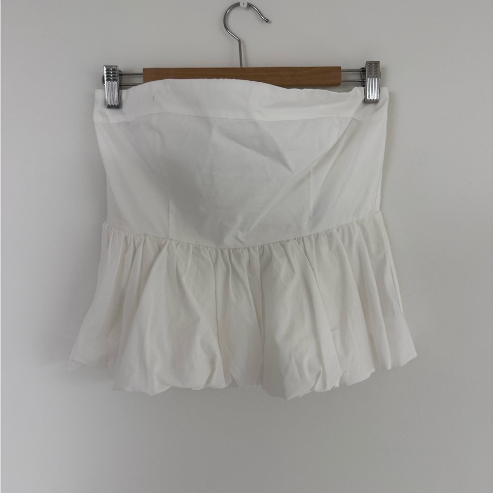 Forever 21 Cream Strapless Peplum Top